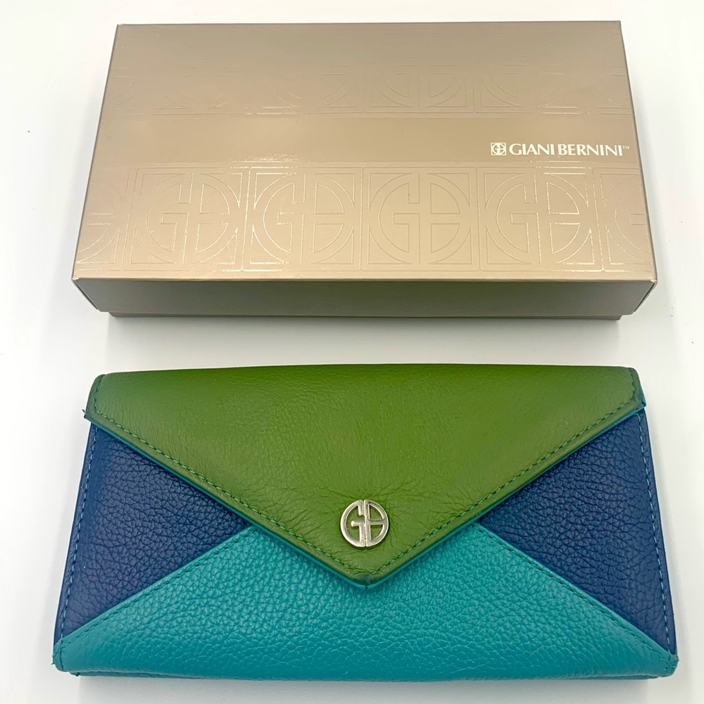 Giani Bernini Green and Blue Leather Clutch Wallet
